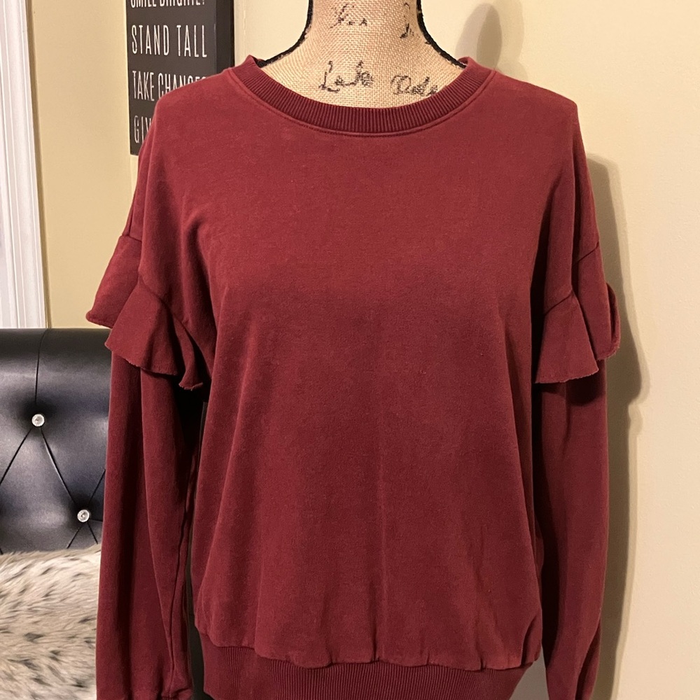 Aerie Maroon Ruffle Sleeve Sweatshirt